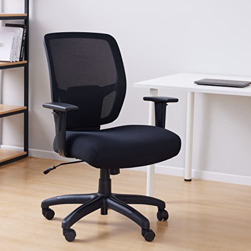 Amazon Basics Big and Tall Mesh Office Chair with Adjustable Armrests, Lumbar Support, Adjustable Height, 400lbs Capacity, Black