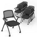 VINGLI 10 Pack Stackable Conference Room Chairs with Wheels, Folding Office Chair with Rebound Back, Padded Seat for Training Room, Guest, Reception, Event, Capacity 350lbs, Black