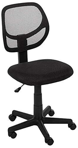 Amazon Basics Low Back Office Chair, Breathable Mesh, Height Adjustable, Padded Seat, Rolling Wheels, Swivel, Back Support, Sturdy, 21.25" D x 22.5" W x 38" H, Black