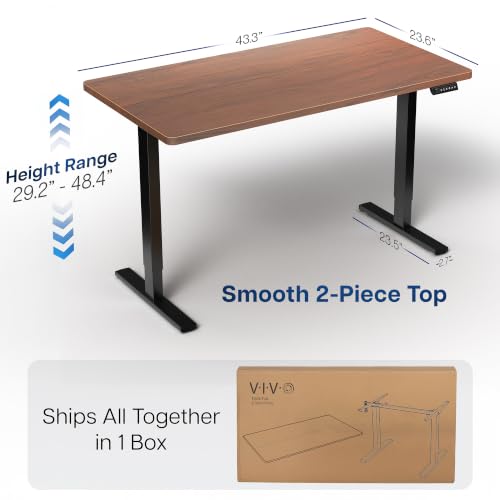 VIVO Electric 43 x 24 in Standing Desk, Memory Height Adjustment, 1B Series, Holds 220 lbs, Dark Walnut Top, Black Frame, DESK-1B4D