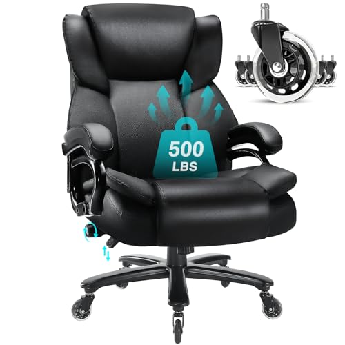 Indulgear 500lbs Big and Tall Office Chair, Heavy Duty Office Chair for Heavy People, High Back Executive Desk Chair with Adjustable Lumbar Support,Quiet Rubber Wheel,Pocket Spring Cushion