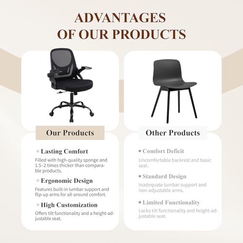 Nusetx Home Office Computer Desk Chair, Adjustable Height Mesh Ergonomic Rolling Task Chair with Wheels, Thick Cushion, Flip-up Armrests, and 360-Degree Swivel, Lumbar Support, Black, 10 Pack