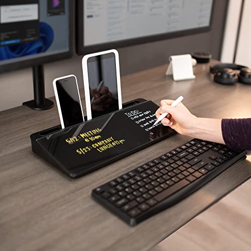 Vivo Glass 16 x 7 inch Dry Erase Board with Storage, Desktop Whiteboard Organizer with Hidden Compartments and Device Slot, Black, DESK-WB16B