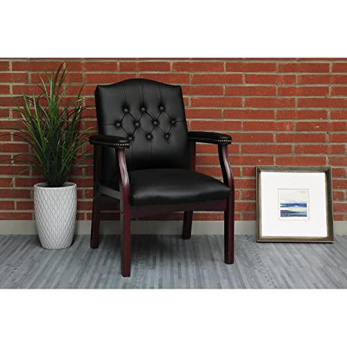 Black Leather Office Chairs Set of 2 -Ergonomic Executive Guest Chairs for Reception, Multi-Scene Use (Waiting Room, Meeting, Conference, Lobby, Conference, Church) High Back No Wheels with Arm Design
