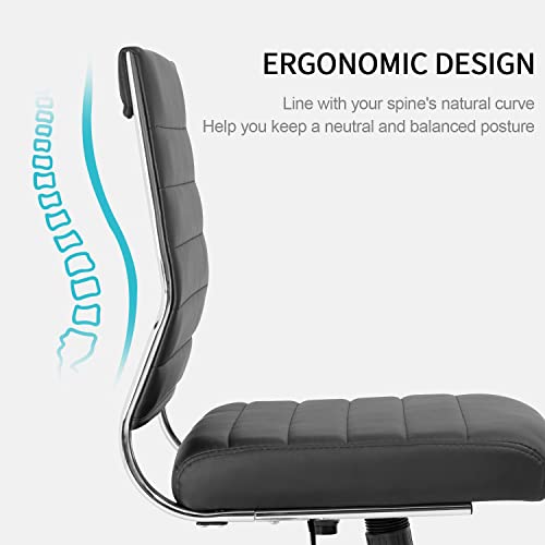 Okeysen Armless Office Desk Chair, Mid Back Leather Conference Room Chairs Without Armrests, Modern Office Chair Ribbed.