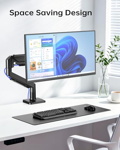 Single Monitor Stand for 13 to 32 inch Screens, Gas Spring Monitor Arm with Swivel, Tilt, Rotation, Height Adjustable, Desk Mount with C-Clamp and Grommet Base, Holds 4.4 to 19.8lbs Screen, Black