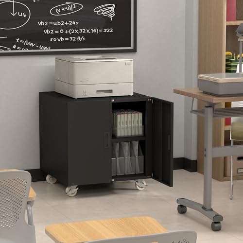 STEELIST Printer Stand with Storage, Metal Printer Table for Home Office, Heavy Duty Printer Stand with Shelf, Large Table with Wheels for Printers, Mobile Cabinet for Workplace, Fits Fax, Scanner