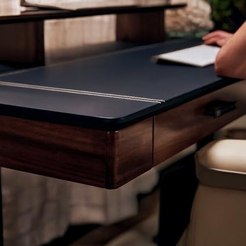 EUREKA ERGONOMIC Adjustable Desk Leather Electric, 55 Inch Height Executive Standing Desk with Drawers, Sit Stand Workstation for Home Office,Monitor Shelf,Wireless Charging – Black & Brown