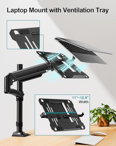 MOUNT PRO Laptop Arm Desk Mount, Single Monitor Stand with VESA Laptop Tray, Adjustable Lap Top Holder for Max 22lbs 17" Notebook & 32" Computer Screen, Swivel Notebook Bracket, Clamp on/Grommet Base