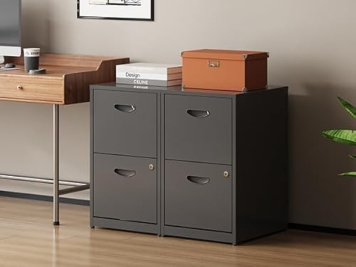 Polup 2 Drawer File Cabinet with Lock, Metal File Cabinets for Home Office, Two Drawer Locking Filing Cabinet, Small File Cabinet for Under Desk for Hanging Letter Size, Black, Assembly Required