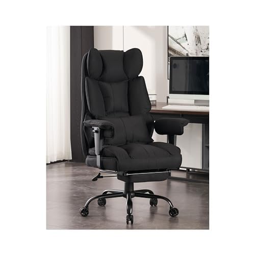 Efomao Big and Tall Office Chair 400 lb Weight Capacity, High Back Executive Office Chair with Foot Rest, Fabric Computer Chair for Back Pain Relief, Black