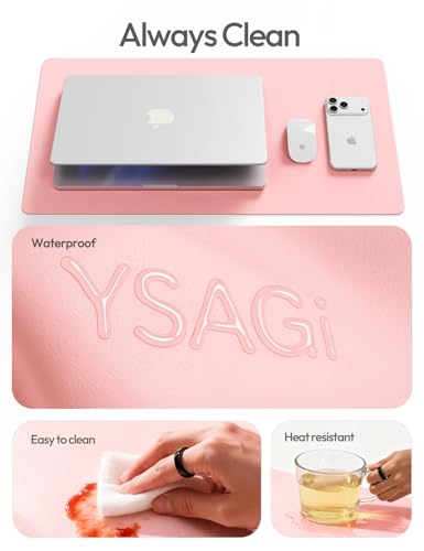 YSAGi Leather Desk Protector, Office Mat, Large Mouse Mat, Non-Slip PU Leather Blotter, Laptop Pad, Waterproof Writing Pad for Office and Home (Light Pink, 23.6" x 13.8")