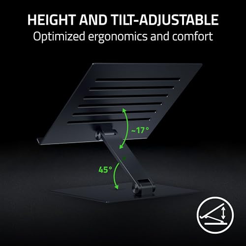Razer Adjustable Laptop Stand: Supports Phones, Tablets, Laptops, Macbooks up to 18" - Adjust Height and Tilt - Durable Aluminum Construction - Vented Design - Foldable for Storage & Travel - Black