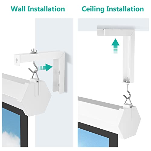 WALI Universal Projector Screen Ceiling Mount, Wall Hanging Mount L-Brackets, 6 inch Adjustable Extension with Hook Kit, Projector Screen Placement Hold up to 66 lbs (PSM001-W), White