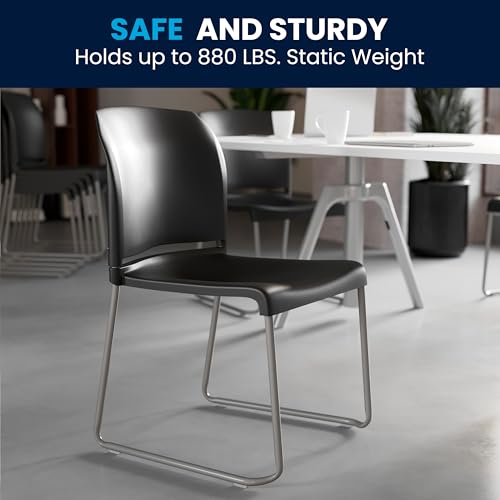 Flash Furniture Hercules Series Contoured Stacking Chairs for Waiting Rooms and Offices, Ergonomic Lobby Chairs with Curved Back, Set of 5, Black