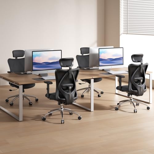SIHOO M18 Ergonomic Office Chair, High Back Mesh Desk Chair with Adjustable Headrest & Lumbar Support, 330lbs Capacity Computer Chair with 2D Armrests & Wide Cushion, Tilt Lock, for Home Office-Black