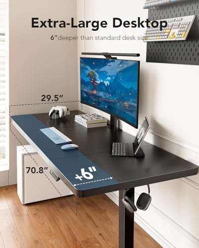 HUANUO 71 x 30 inch Electric Standing Desk, Powerful Brushless Motor Large Height Adjustable Table, 4 Memory Preset Sit Stand Up Desk, Home Office Computer Table with Thick T-Shaped Frame