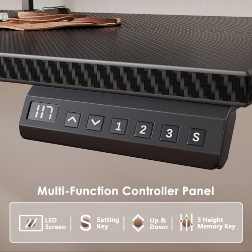OffiGo 55 Inch L Shaped Electric Standing Desk with Keyboard Tray, Reversible Height Adjustable Corner Computer Desk with Monitor Stand, Sit Stand Up Lift Table for Home, Office, Carbon Fiber Black