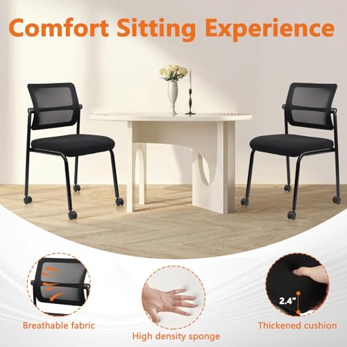 CLATINA 12PK Mesh Stacking Office Desk Chairs with Wheels, Portable Stackable Bulk Waiting Room Armless Chair with Adjustable Back & Fabric Seat for Guest Lobby Side School Church Conference Break