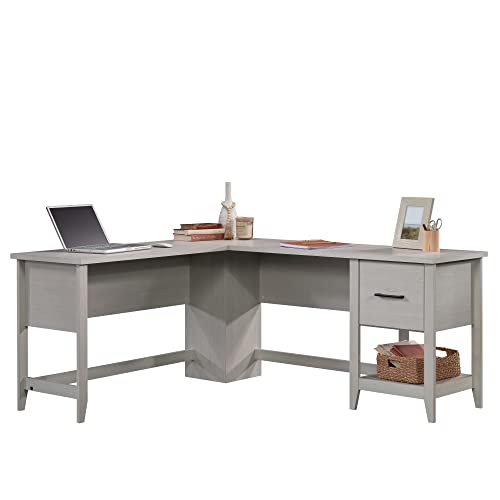 Sauder Summit Station L-Shaped Corner Home Office Desk with Drawer and Open Storage Shelf, in Glacier Oak