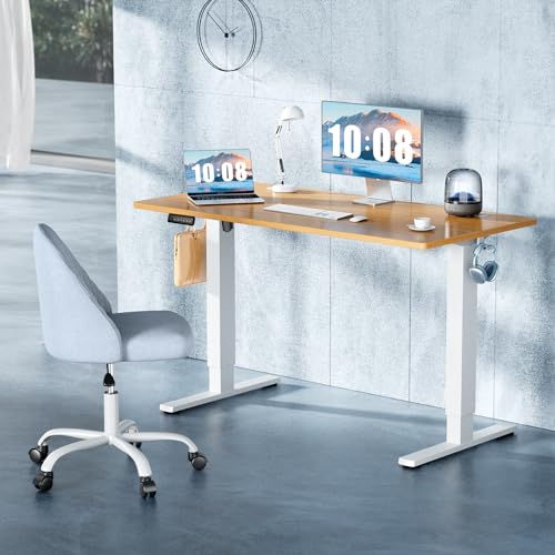 DUMOS 48 Inch Electric Standing Desk Height Adjustable, Sit to Stand Up Computer Workstations Work PC Table Home Office Study Writing Gaming Desks with Memory Presets for Walking Pad, Bedroom, Oak