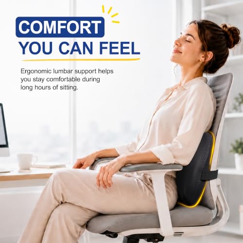 Bangled Lumbar Support Pillow for Car, Memory Foam, Black
