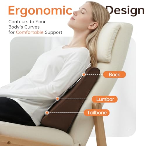 Vekkia Lumbar Support Pillow for Recliner, Ergonomic Back Support for Couch – Improve Posture, Relieve Back Pain for Long Sitting & Elderly, for Armchair & Sofa, Removable Cover, Brown