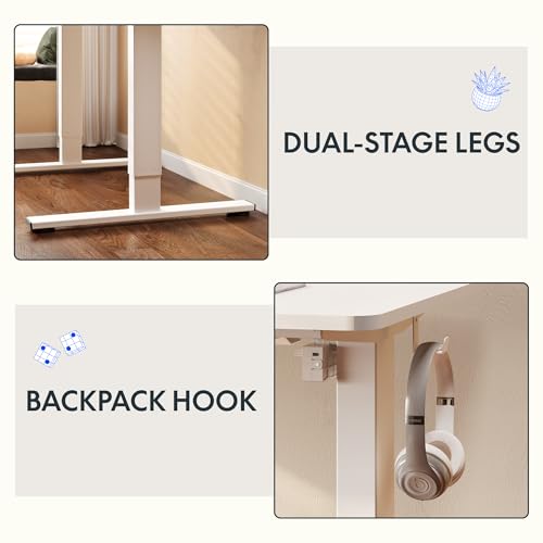 FLEXISPOT Standing Desk, 48" x 24" One-Piece Desktop, Height Adjustable Computer Desk for Home Office, White Frame & White Top (One Package)