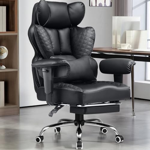 GTPLAYER Big and Tall Gaming Chair 400lbs Heavy Duty Office Chair with Foot Rest & Ergonomic Pocket Spring Lumbar Support, High Back 3D Saddle Shaped Cushion for Back Pain Relief, Matte-Black