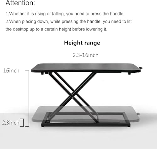 Standing Desk Converter Height Adjustable,Keyboard Riser for Stand Up Desk Riser, Easy Lift Height Converter Computer Workstations Home Office Study Room Portable Small Table Black Size 23.6 Inch D