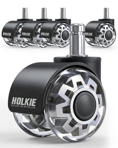 HOLKIE Office Chair Wheels 2 Inch Set of 5 Replacement - Universal Fit 11mm Dual Rubber Smooth Quiet Rolling Casters - for Hardwood Floors Carpet Computer Grey