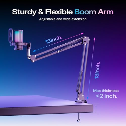 MAONO USB Gaming Microphone, Noise Cancellation Condenser Mic with Mute, Gain, Monitoring, Boom Arm Mic for Streaming, Podcast, Twitch, YouTube, Discord, PC, Computer, PS4, PS5, Mac, GamerWave DGM20S