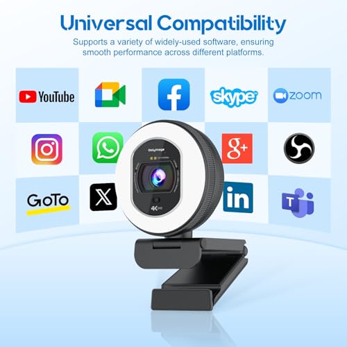 Galyimage 4K Webcam with Ring Light Web Cam 4K Autofocus with TOF Computer Camera 1080P 60FPS Web Camera Built-in Privacy Cover and Microphone Streaming Webcams for Zoom/Skype/Google Meet