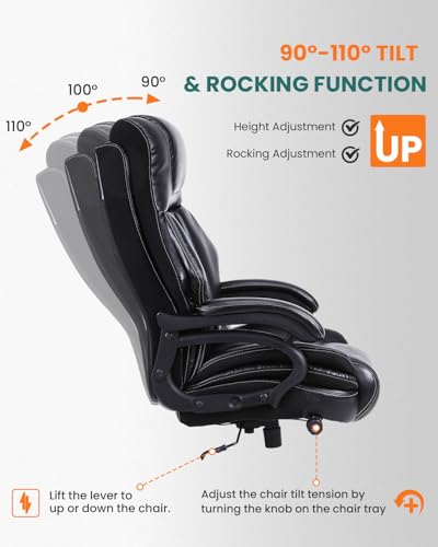 BOSMILLER 650lbs Large Big and Tall Office Chair for Heavy People with Adjustment Lumbar Support, Comfy Padded Heavy Duty Leather Executive Office Chair with Quiet Rubber for Adults 8 Hours Daliy Work