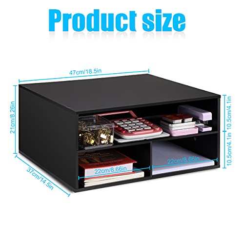 EMERIT Printer Stand for Desk - 2 Tier Desktop Printer Stand with Paper Storage, Printer Riser Organizer for Home Office, Holds up to 30 lbs, Black