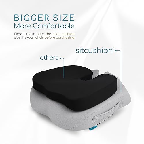 SitCushion Extra Large Memory Foam Seat Cushions for Office Chairs, Pressure Relief Seat Cushion for Tailbone Pain Relief, Sciatica & Back Pain, Ergonomic Office Chair Cushion for Long Sitting (Black)