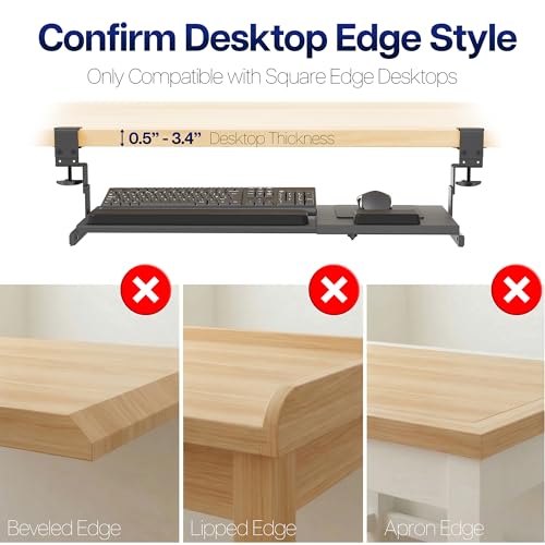 VIVO Large Height and Width Adjustable Under Desk Keyboard Tray, C-clamp Mount System, 22.5” to 30” (28.5” to 36” Including Clamps) x 11 inch Slide-Out Platform for Typing, Black, Mount-KBST1
