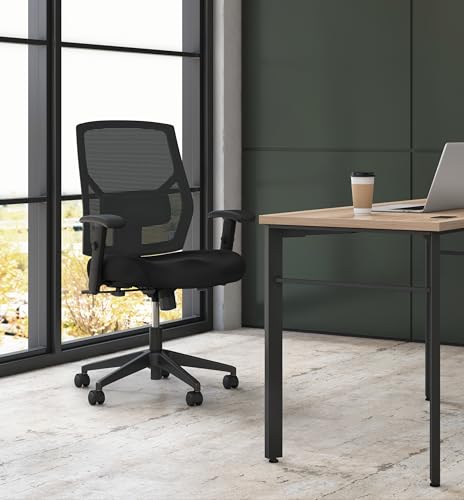 HON Crio Ergonomic Mesh Office Chair, High‑Back Desk Chair with Adjustable Arms, Lumbar Support, Center‑Tilt Swivel Seating for Computer Desks and Home Office, Black Frame, Black
