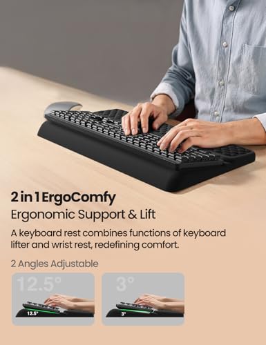 Vaydeer Wrist Rest with Keyboard Stand, Computer Wrist Support Pad, Ergonomic Keyboard Riser Holder Lifter Tray with Wrist Pad, Soft Memory Foam Desk Cushion, Palm Hand Typing for Office Home School