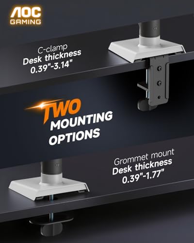 AOC Monitor Mount, Adjustable Single Monitor Arm for 17–32 Inch Screens, Fits 4.4–19.8lbs, Cable Management, VESA 75x75/100x100, C-Clamp & Grommet Base