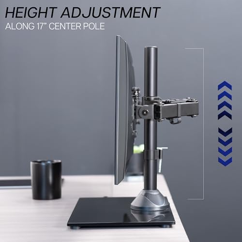 VIVO Freestanding Dual Monitor Stand with Sleek Glass Base and Adjustable Arms, Mounts 2 Screens up to 32 inch and 22 lbs Each, Black, STAND-V002FG