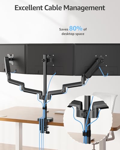 MOUNTUP Triple Monitor Stand Mount - 3 Monitors Desk Mount for Computer Screens Up to 27 inch, Triple Monitor Arm, Heavy Duty Monitors Stand, Each Arm Holds 4.4-19.8 lbs, Black