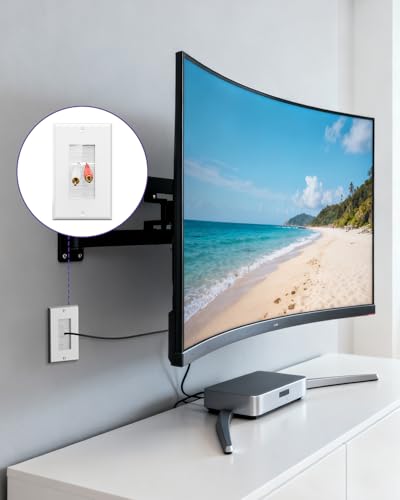 VCE Brush Wall Plate Cable Pass Through with Bracket, Decorator Cover for Low Voltage Cables - White, 2-Pack
