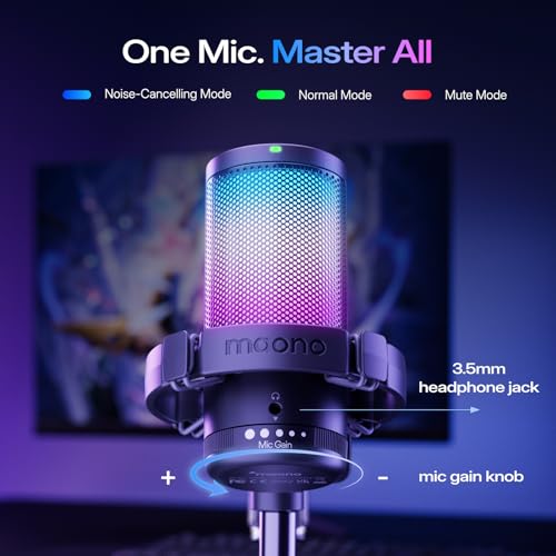 MAONO USB Gaming Microphone, Noise Cancellation Condenser Mic with Mute, Gain, Monitoring, Boom Arm Mic for Streaming, Podcast, Twitch, YouTube, Discord, PC, Computer, PS4, PS5, Mac, GamerWave DGM20S