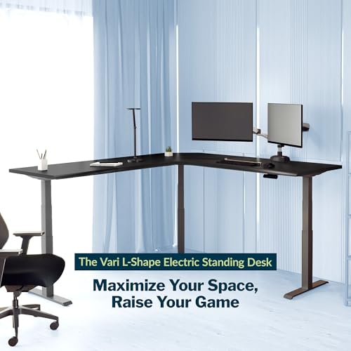 Vari ComfortEdge 80x80 L-Shape Electric Standing Desk – Height Adjustable Sit-Stand VariDesk for Corner Office with Reversible Left/Right Design + Black Top/Slate Legs (Ships in 4 Boxes)