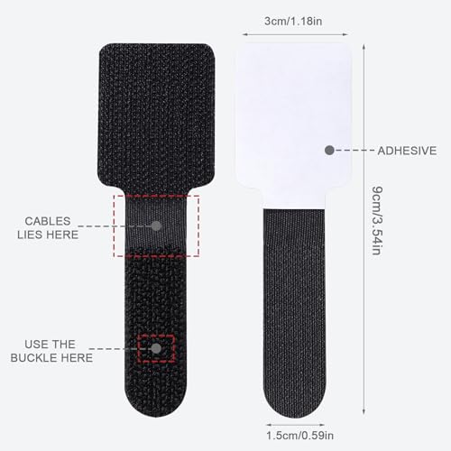 100PCS Cable Management Under Desk, Hook and Loop Cable Straps Self Adhesive Cable Organizer, Reusable Cable Ties for Cords Home Office TV Computer Car Wire Organizer, Black
