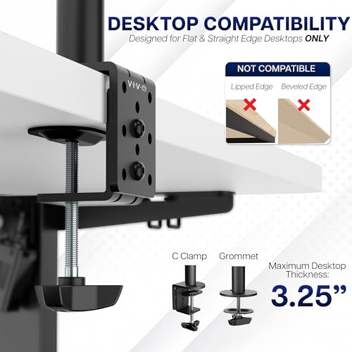 VIVO Dual Monitor Desk Mount, Heavy Duty Fully Adjustable Steel Stand, Holds 2 Computer Screens up to 30 inches and Max 22lbs Each, Gray Color, STAND-V002-GY