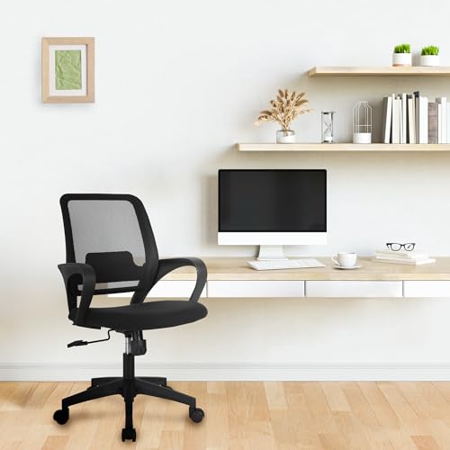 NEO CHAIR Office Desk Ergonomic Computer Mesh Chair with Lumbar Mid Back Support Adjustable Height Swivel Rolling Wheels Comfy Task Vanity Chair for Home Bedroom Study (Black)