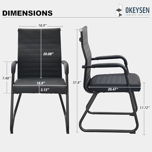 Okeysen Office Guest Chairs Set of 6, Modern Leather Reception Chairs with Mid Back & Sled Base, No-Wheel Desk Chairs for Waiting Room & Conference Room