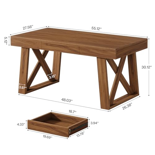 Tribesigns 55-inch Computer Desk with Drawer, Retro Walnut Big Home Office Desk, Modern Executive Desk Writing Desk Workstation Table for Home